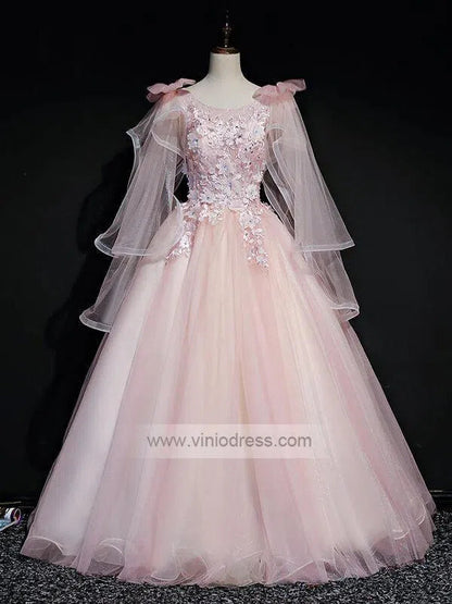 Cute Pink Quinceañera Dresses Ball Gowns with Sleeves FD1464-prom dresses 2025 -Viniodress-Blush Pink-Custom Size-