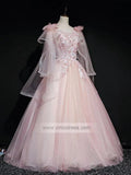 Prom Dress 2025 Cute Pink Quinceañera Dresses Ball Gowns with Sleeves FD1464-unique prom dresses-Blush Pink-Custom Size-Viniodress