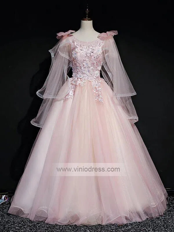 Prom Dress 2025 Cute Pink Quinceañera Dresses Ball Gowns with Sleeves FD1464-unique prom dresses-Blush Pink-Custom Size-Viniodress