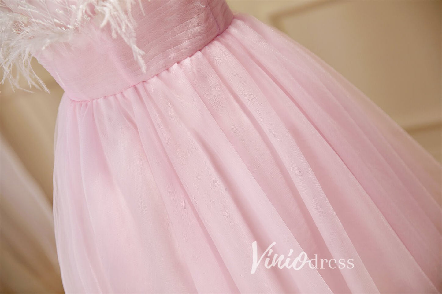 Cute Pink Tulle Hoco Dresses Spaghetti Strap Graduation Dresses SD1534-Dresses 2025 -Viniodress-Blush-Custom Size-