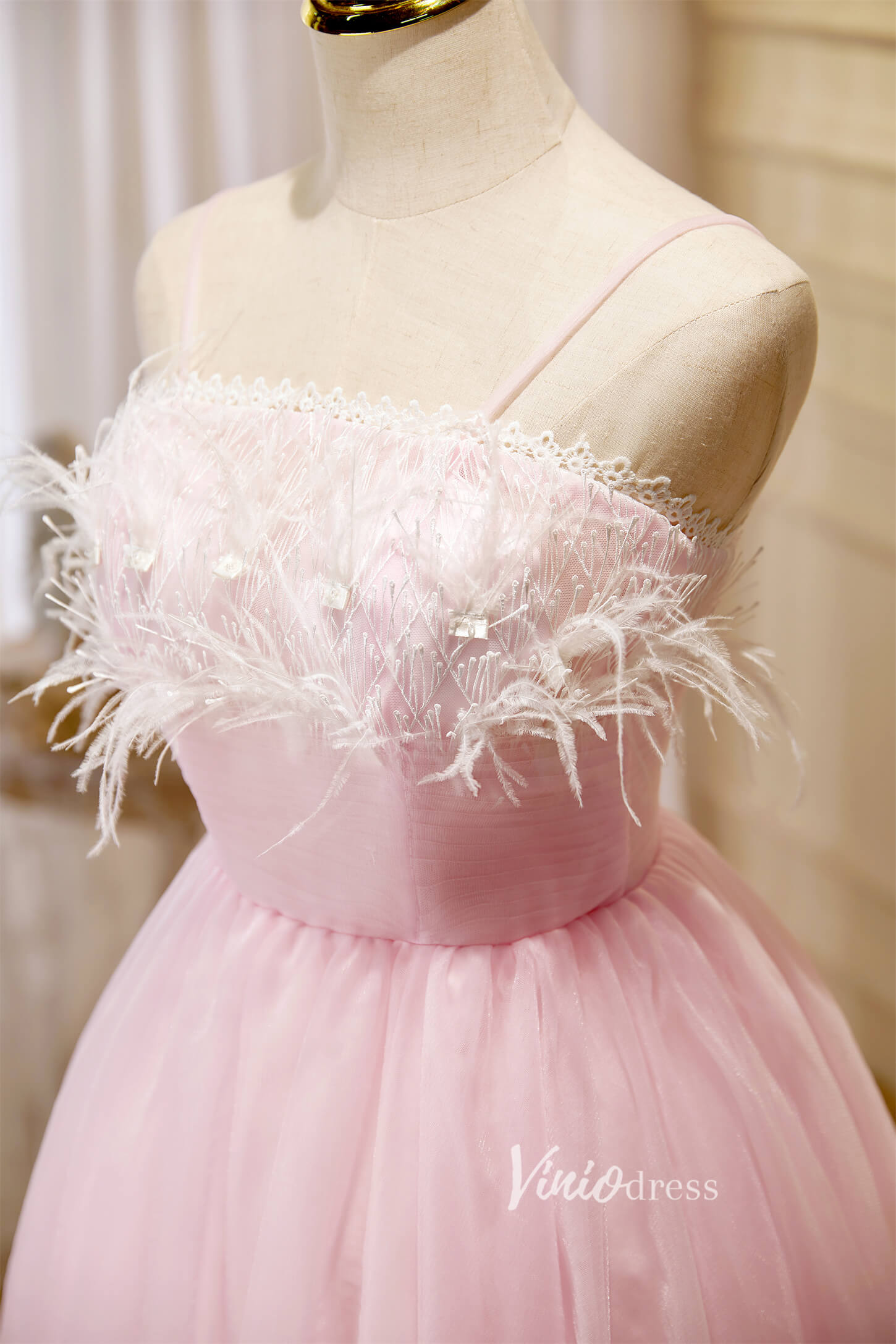 Short Prom Dresses 2025 Cute Pink Tulle Hoco Dresses Spaghetti Strap Graduation Dresses SD1534-Dresses-Viniodress-Blush-Custom Size-Viniodress