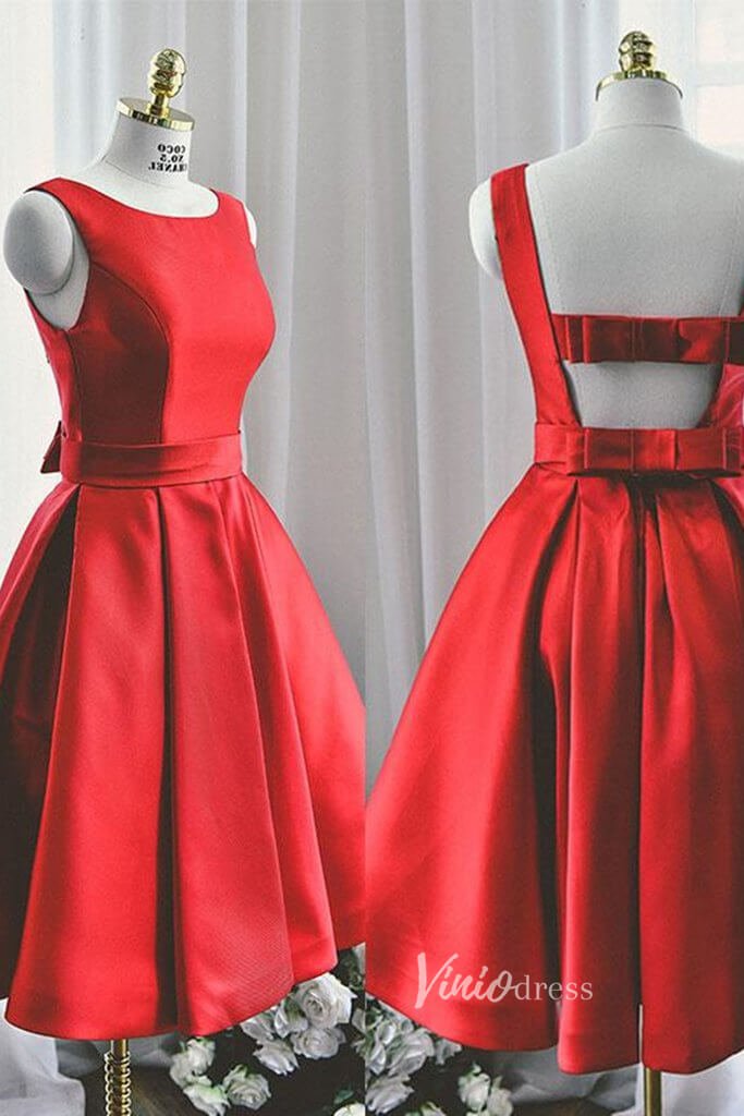 Cute Red Bow Homecoming Dresses with Pockets SD1395-Homecoming Dresses 2025 -Viniodress-Red-Custom Size-