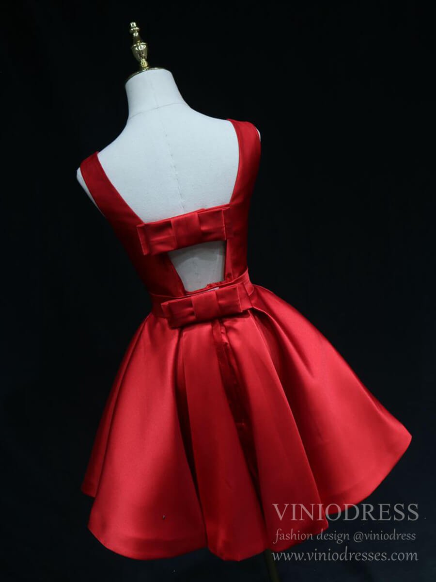 Cute Red Bow Homecoming Dresses with Pockets SD1395-Homecoming Dresses 2025 -Viniodress-Red-Custom Size-
