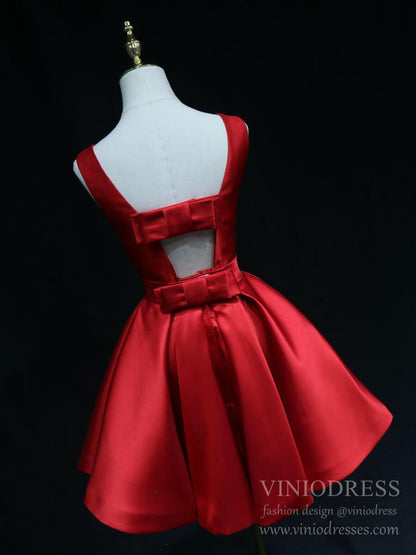 Cute Red Bow Homecoming Dresses with Pockets SD1395-Homecoming Dresses 2025 -Viniodress-Red-Custom Size-