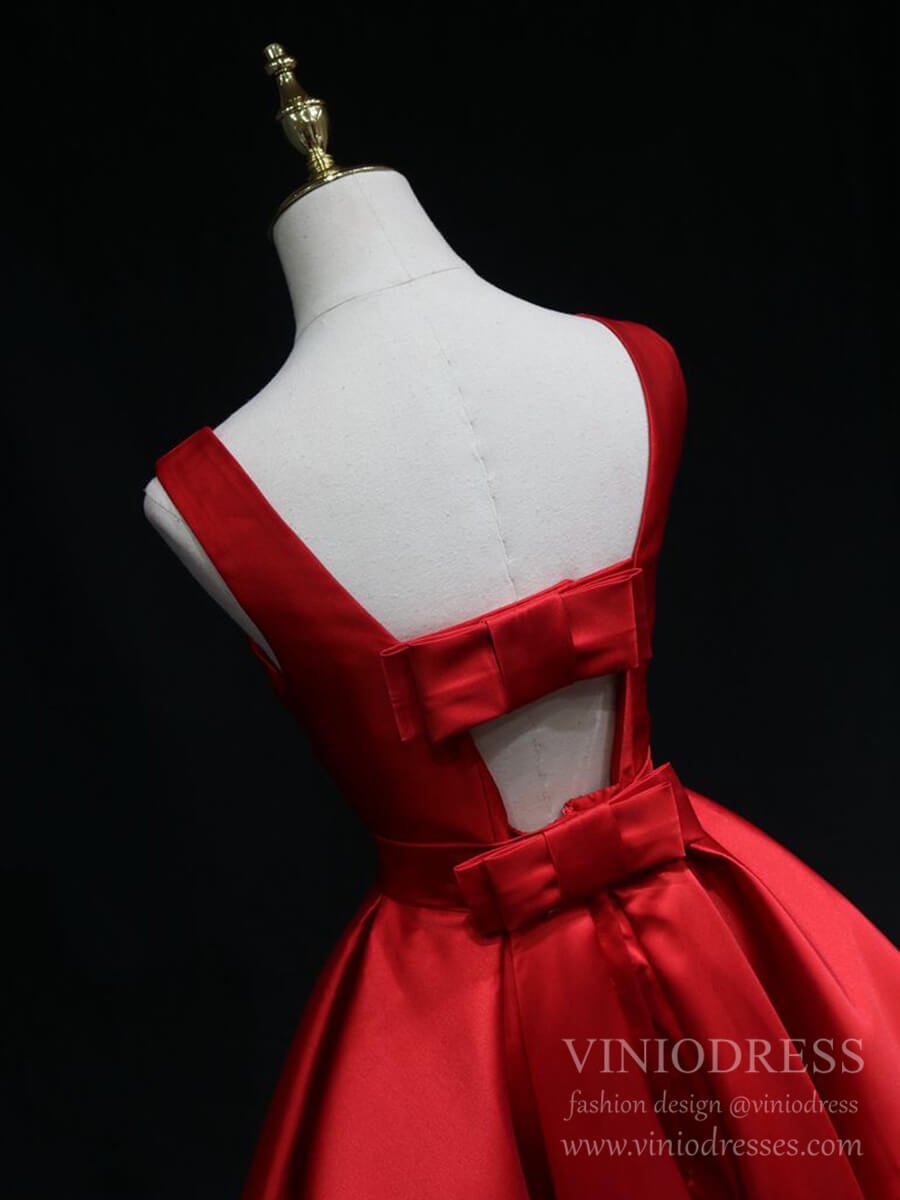 Cute Red Bow Homecoming Dresses with Pockets SD1395-Homecoming Dresses 2025 -Viniodress-Red-Custom Size-