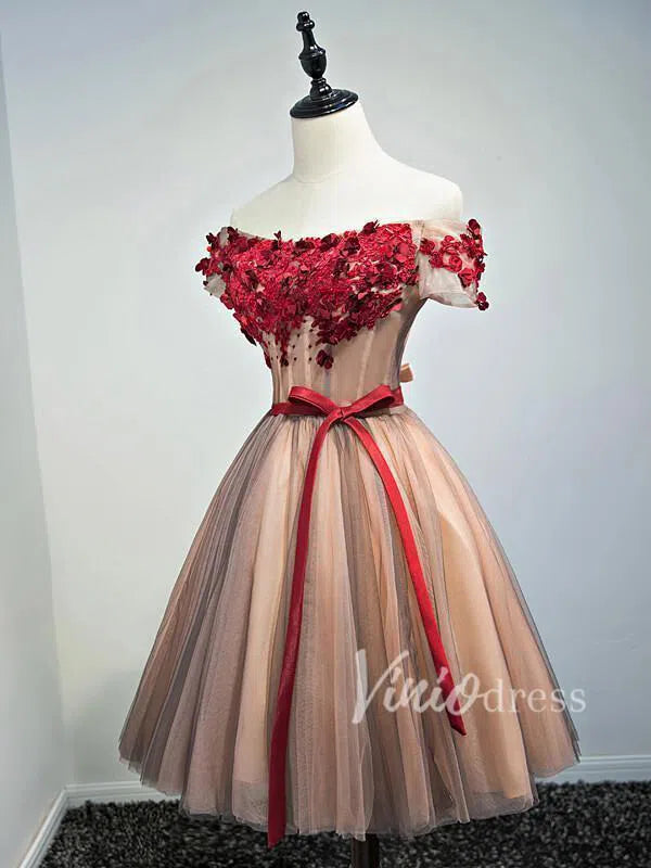 Short Prom Dresses 2025 Cute Red Grey Off Shoulder Homecoming Dresses SD1051-homecoming dresses-Viniodress-Burgundy-Custom Size-Viniodress