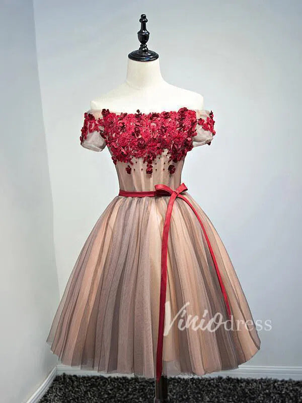 Short Prom Dresses 2025 Cute Red Grey Off Shoulder Homecoming Dresses SD1051-homecoming dresses-Viniodress-Burgundy-Custom Size-Viniodress