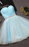 Short Prom Dresses 2025 Cute Royal Blue Strapless Homecoming Dresses with Sash SD1001-homecoming dresses-Viniodress-Light Blue-Custom Size-Viniodress