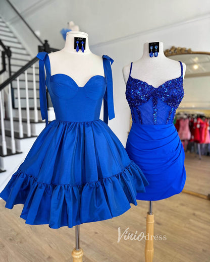 Cute Satin Homecoming Dresses Wide Strap Bow-Tie Short Prom Dress SD1641-prom dresses 2025 -Viniodress-Pink-Custom Size-