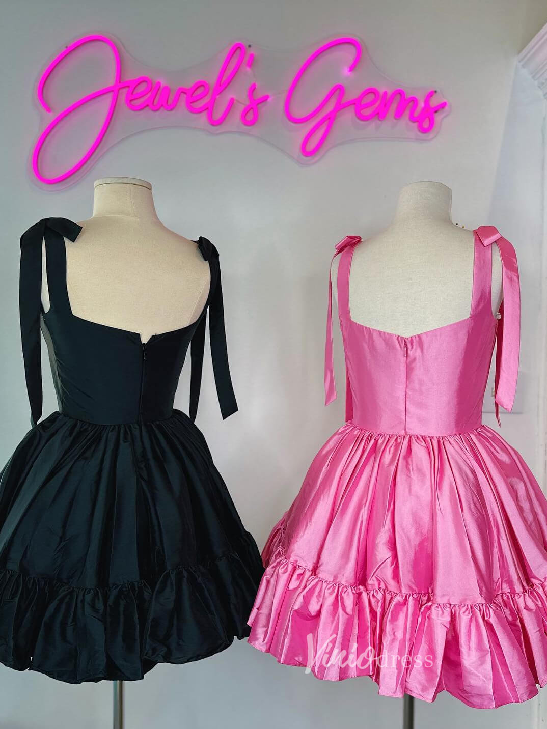 Cute Satin Homecoming Dresses Wide Strap Bow-Tie Short Prom Dress SD1641-prom dresses 2025 -Viniodress-Pink-Custom Size-