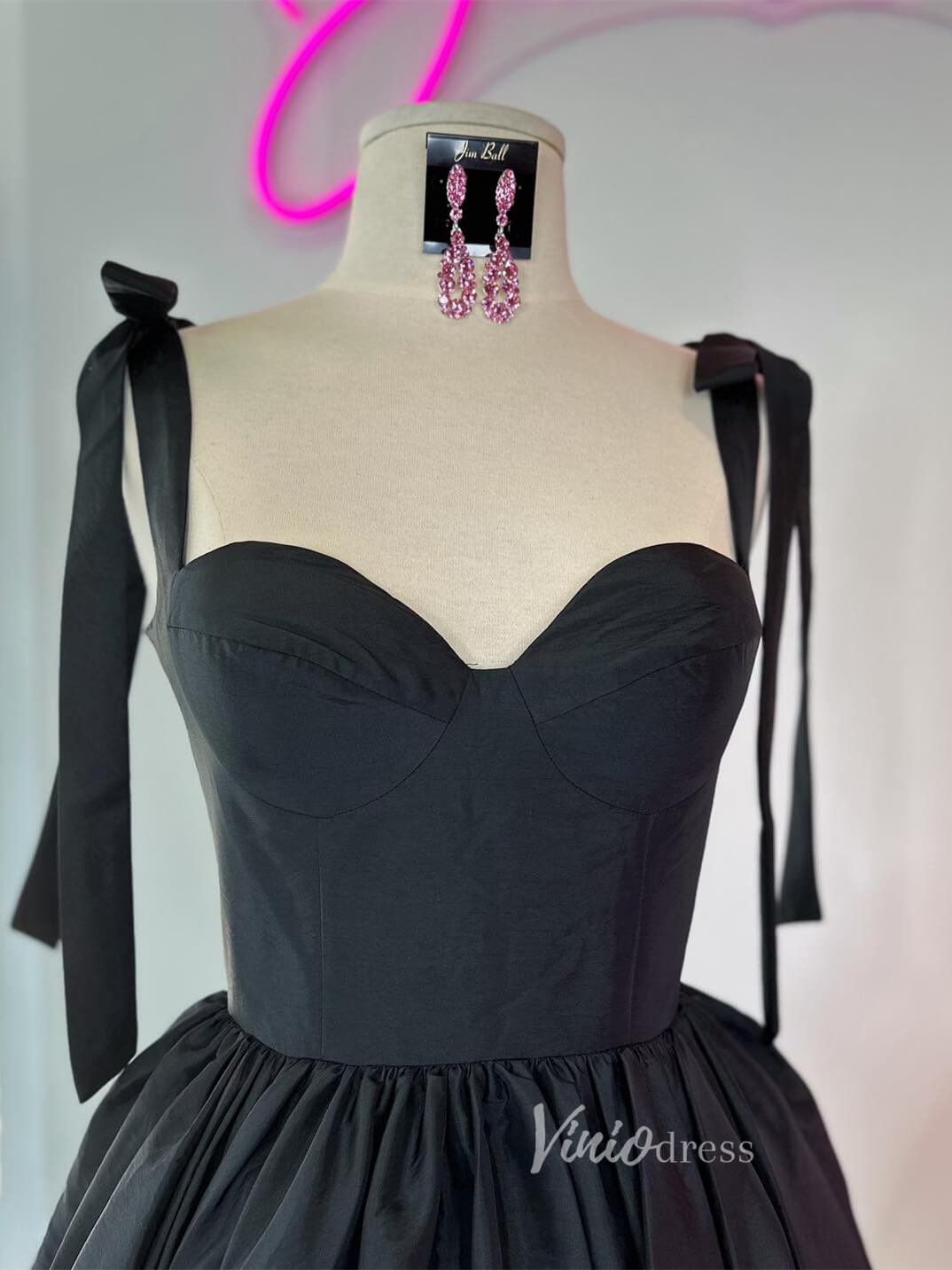 Cute Satin Homecoming Dresses Wide Strap Bow-Tie Short Prom Dress SD1641-prom dresses 2025 -Viniodress-Pink-Custom Size-