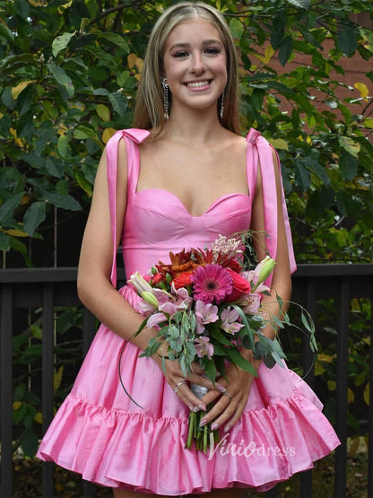 Cute Satin Homecoming Dresses Wide Strap Bow-Tie Short Prom Dress SD1641-prom dresses 2025 -Viniodress-Pink-Custom Size-