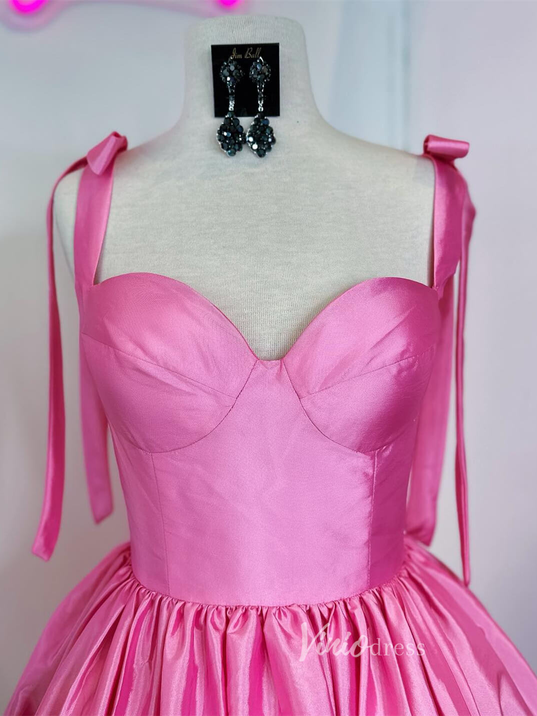 Cute Satin Homecoming Dresses Wide Strap Bow-Tie Short Prom Dress SD1641-prom dresses 2025 -Viniodress-Pink-Custom Size-