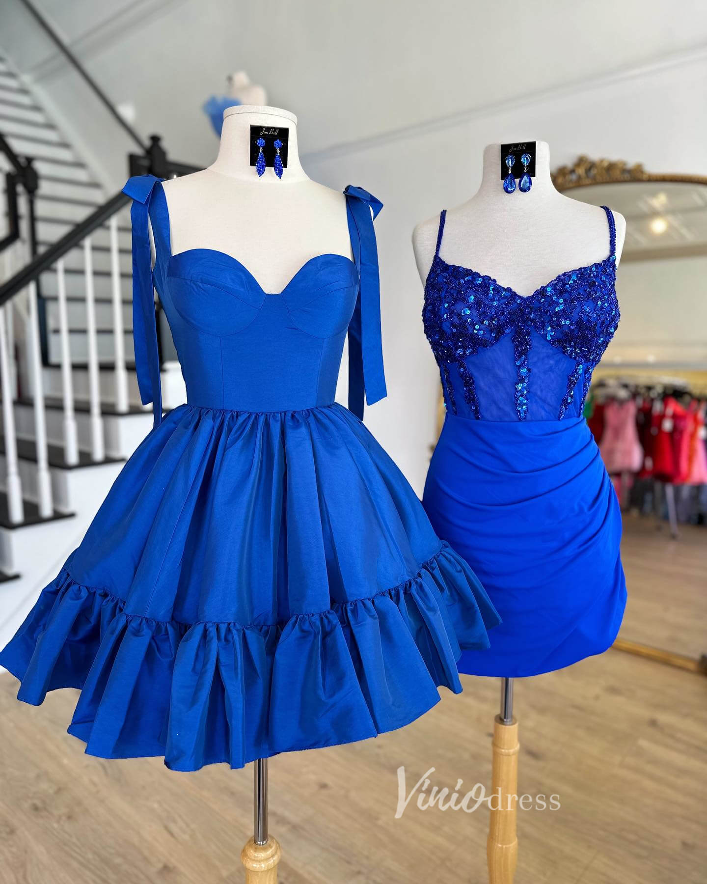 Cute Satin Homecoming Dresses Wide Strap Bow - Tie Short Prom Dress SD1641 - Viniodressprom dressesBlueCustom Size - Formal Dresses - Ball Gowns