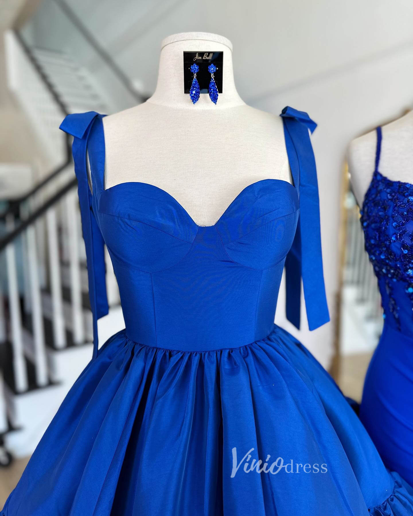 Cute Satin Homecoming Dresses Wide Strap Bow - Tie Short Prom Dress SD1641 - Viniodressprom dressesBlueCustom Size - Formal Dresses - Ball Gowns