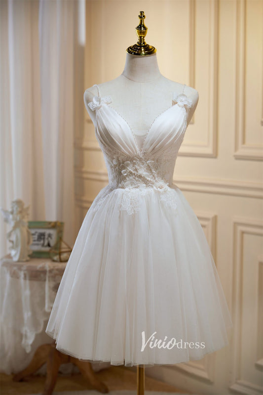 Cute Spaghetti Strap Homecoming Dresses Teenager Graduation Dress SD1500-Dresses 2025 -Viniodress-Ivory-Custom Size-