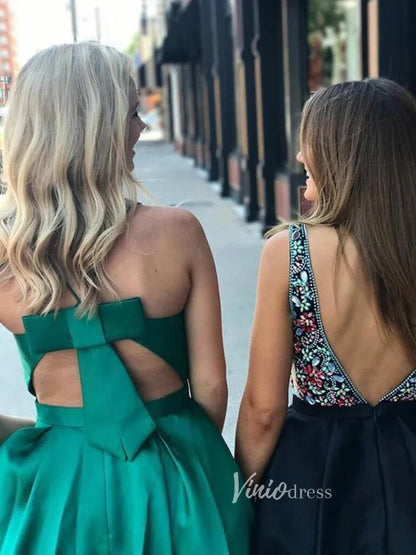 Cute Spaghetti Strap V-neck Satin Homecoming Dresses with Pockets SD1096-Homecoming Dresses 2025 -Viniodress-Burgundy-Custom Size-