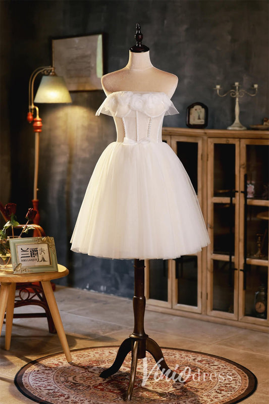 Cute Strapless Graduation Dress Tulle Homecoming Dresses SD1455-Homecoming Dresses 2025 -VINIODRESS-Ivory-Custom Size-