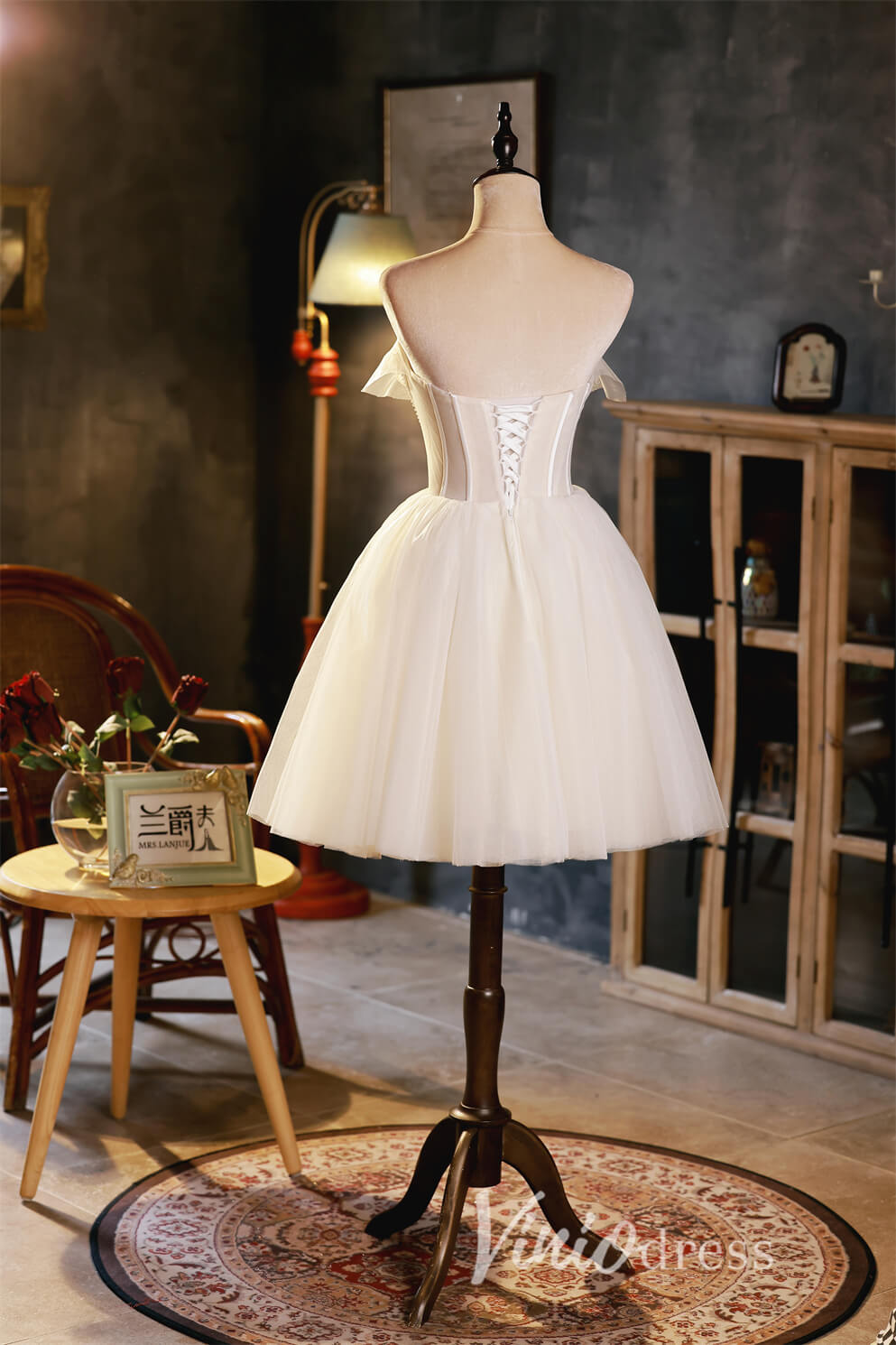 Short Prom Dresses 2025 Cute Strapless Graduation Dress Tulle Homecoming Dresses 2022 SD1455-Homecoming Dresses-VINIODRESS-Ivory-Custom Size-Viniodress