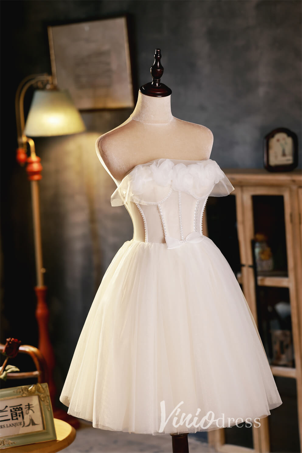 Short Prom Dresses 2025 Cute Strapless Graduation Dress Tulle Homecoming Dresses 2022 SD1455-Homecoming Dresses-VINIODRESS-Ivory-Custom Size-Viniodress