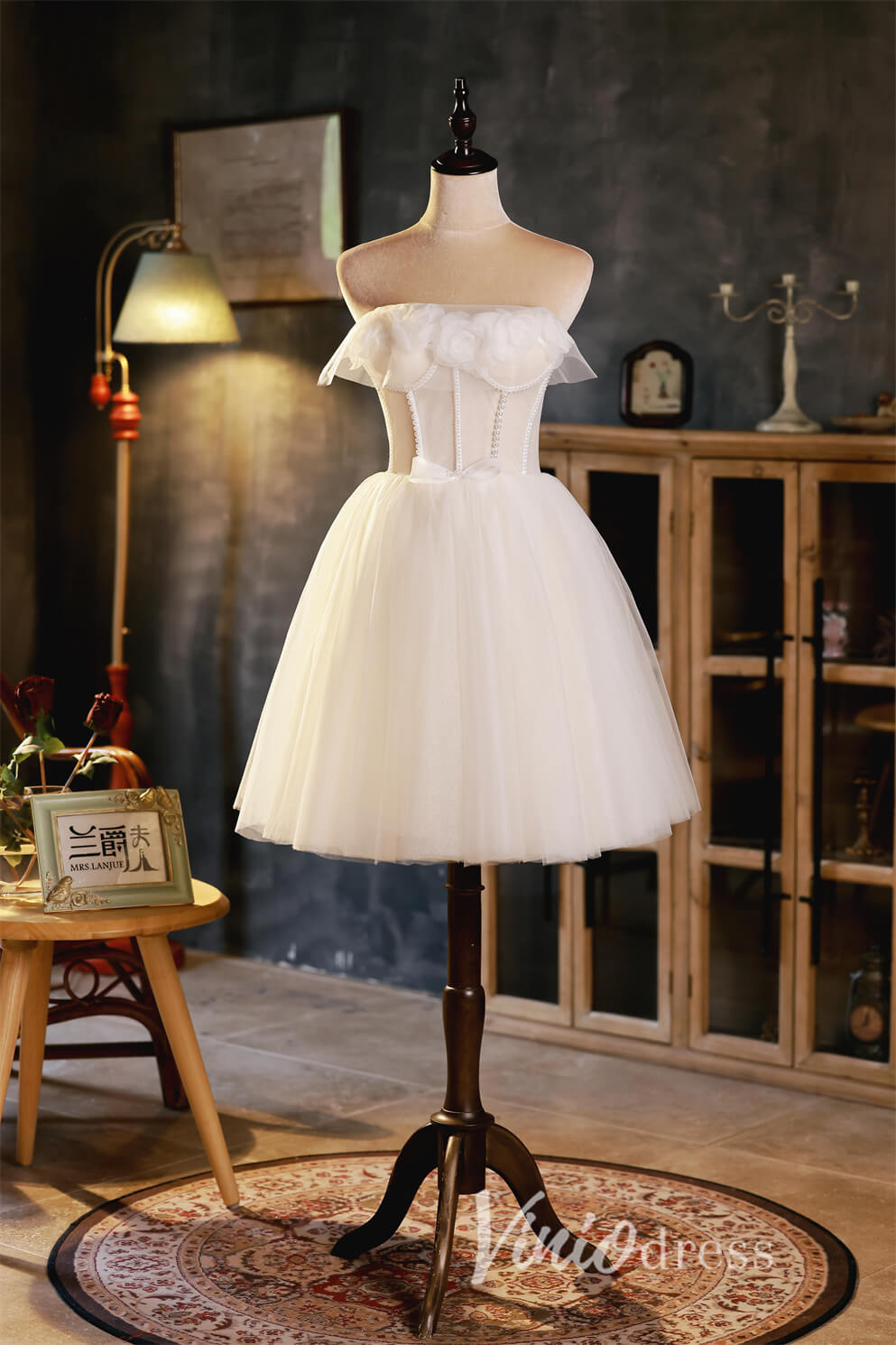 Short Prom Dresses 2025 Cute Strapless Graduation Dress Tulle Homecoming Dresses 2022 SD1455-Homecoming Dresses-VINIODRESS-Ivory-Custom Size-Viniodress