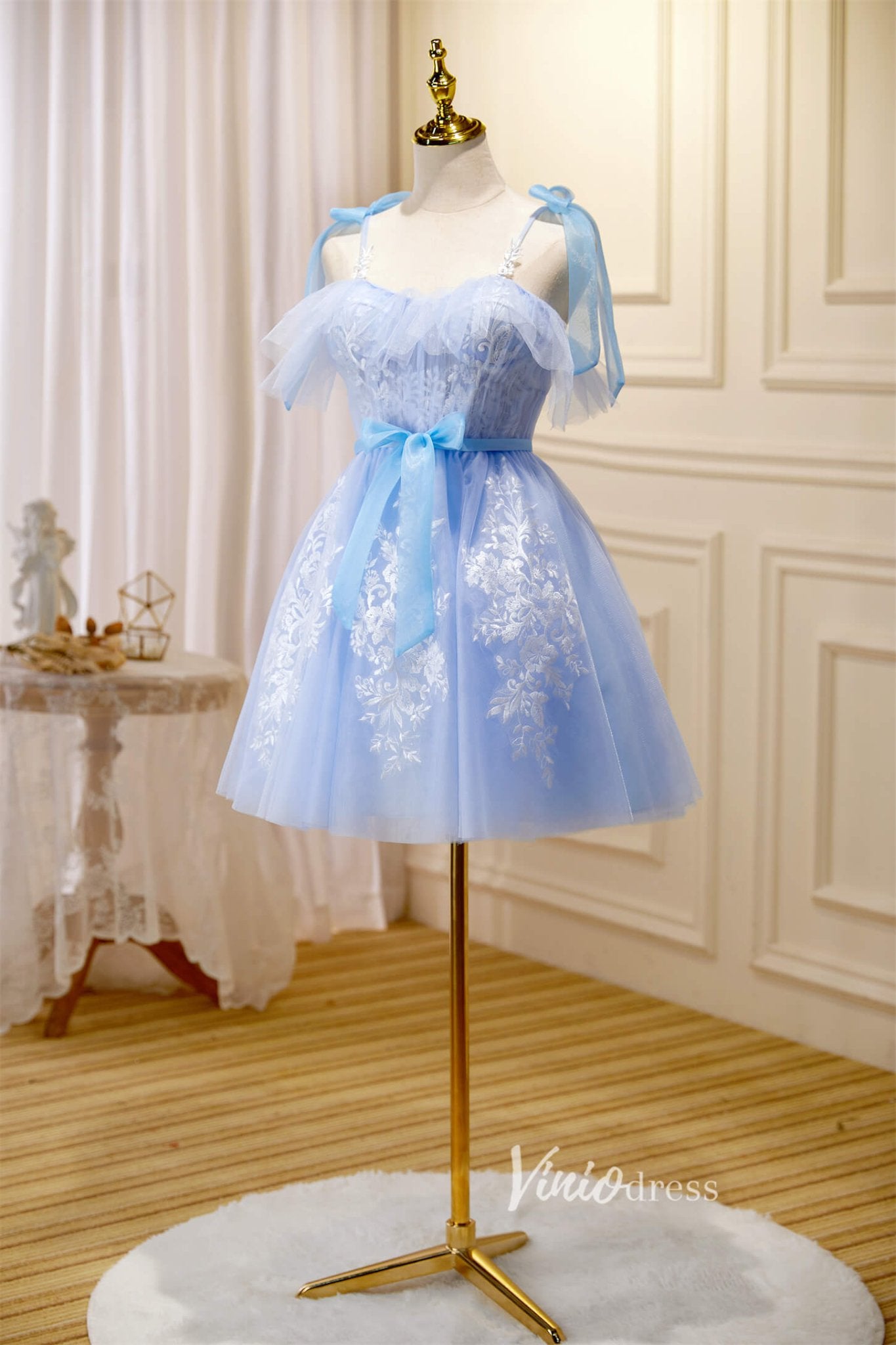Cute Tulle Hoco Dresses Light Blue Spaghetti Strap Graduation Dresses –  Viniodress