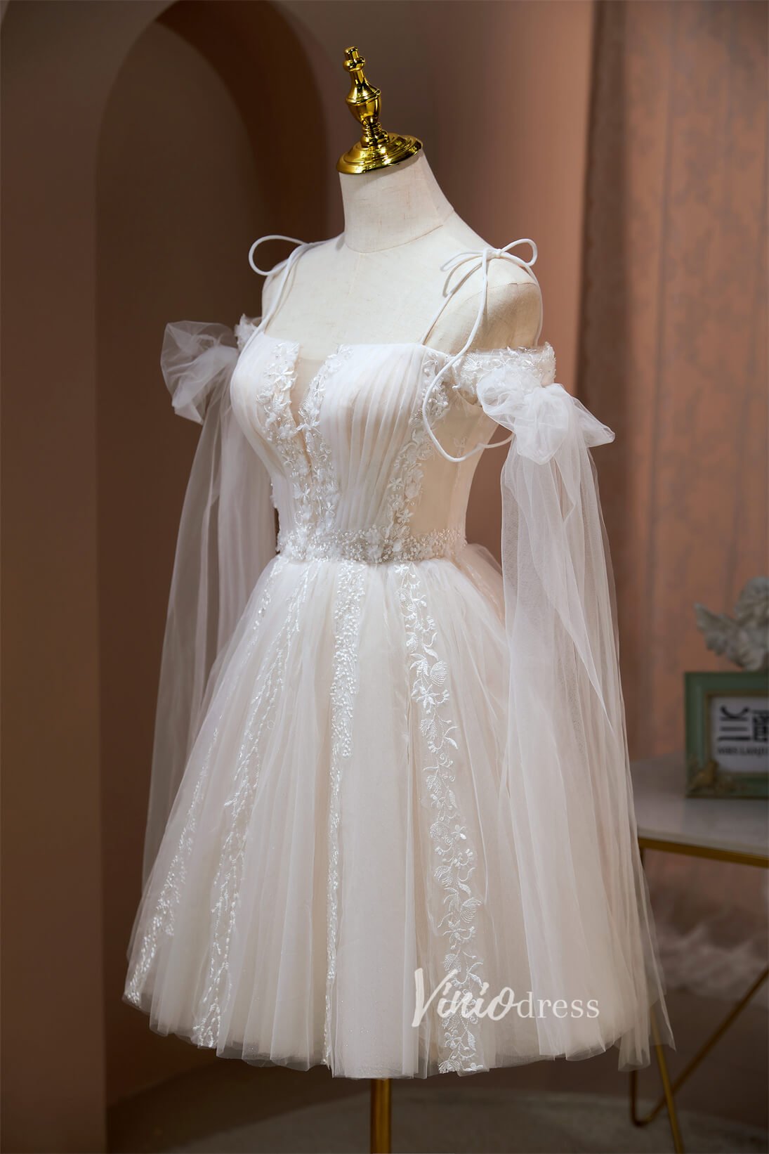 Cute Tulle Homecoming Dresses Cape Sleeve Graduation Dress SD1508-Dresses 2025 -Viniodress-Ivory-Custom Size-