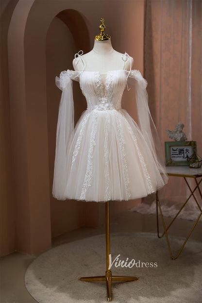 Cute Tulle Homecoming Dresses Cape Sleeve Graduation Dress SD1508-Dresses 2025 -Viniodress-Ivory-Custom Size-