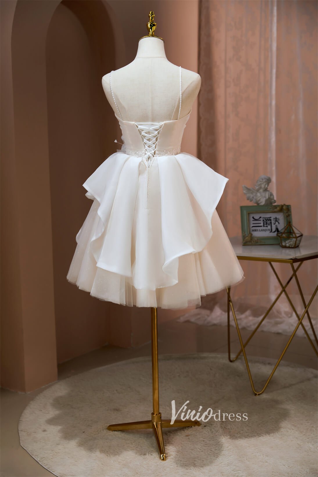 Cute Tulle Homecoming Dresses Spaghetti Strap Graduation Dress SD1509-Dresses 2025 -Viniodress-Ivory-Custom Size-