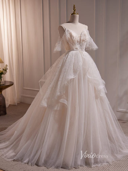 Cute Tulle Short Homecoming Dresses Spaghetti Strap Long Graduation Dress BJ006-prom dresses 2025 -Viniodress-Short-Champagne-Custom Size