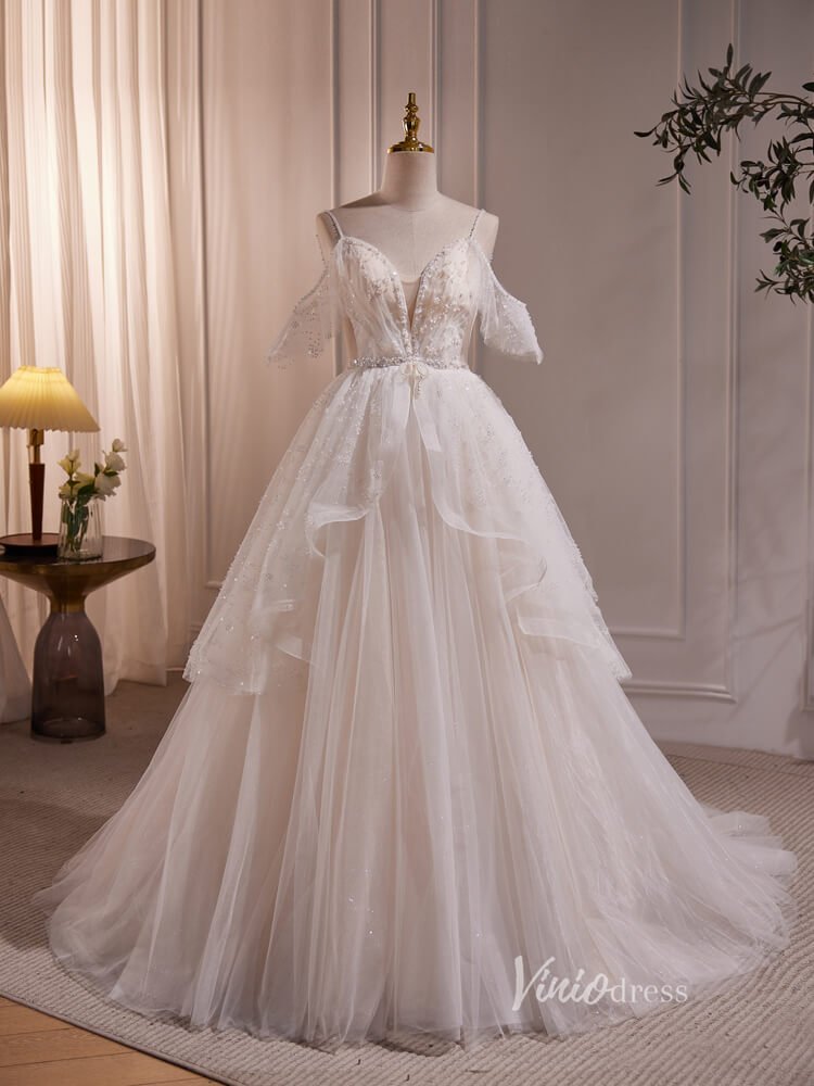 Cute Tulle Short Homecoming Dresses Spaghetti Strap Long Graduation Dress BJ006-prom dresses 2025 -Viniodress-Short-Champagne-Custom Size