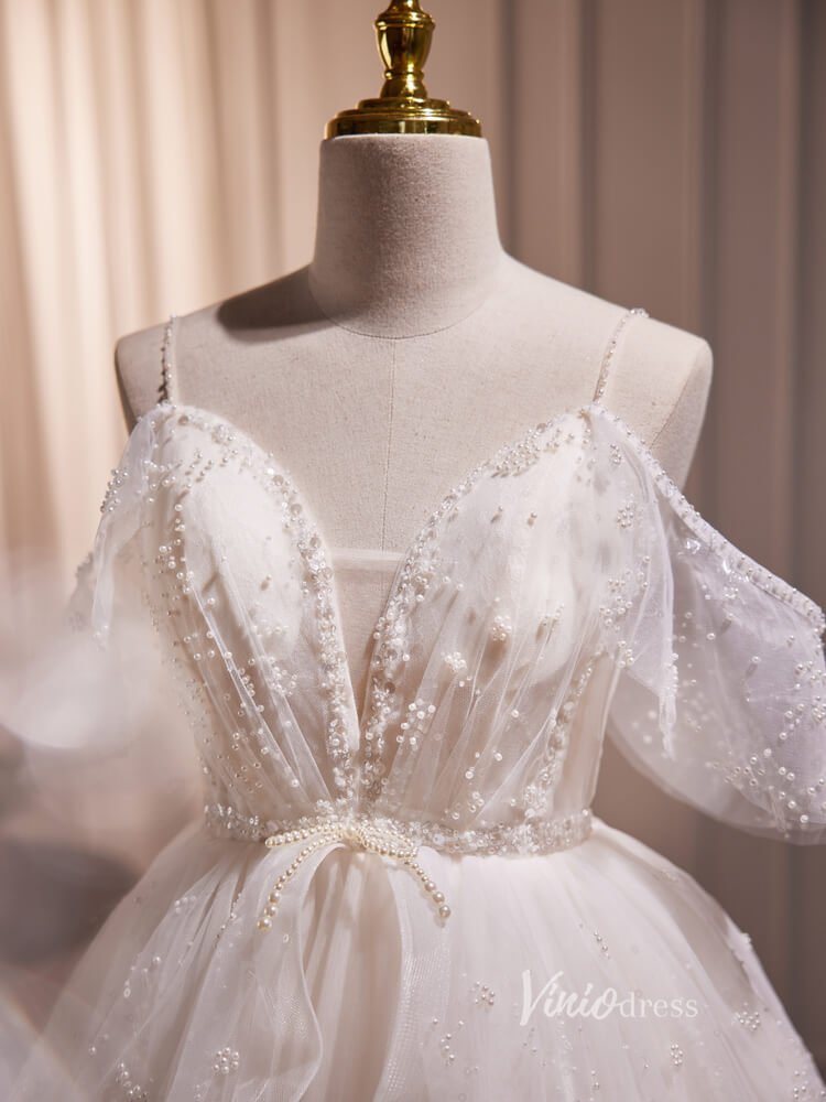 Cute Tulle Short Homecoming Dresses Spaghetti Strap Long Graduation Dress BJ006-prom dresses 2025 -Viniodress-Short-Champagne-Custom Size