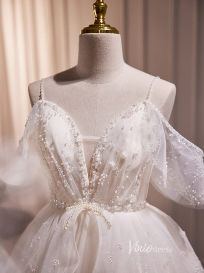 Cute Tulle Short Homecoming Dresses Spaghetti Strap Long Graduation Dress BJ006-prom dresses 2025 -Viniodress-Short-Champagne-Custom Size