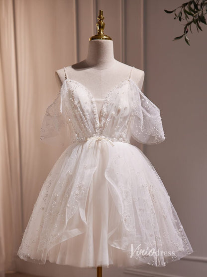 Cute Tulle Short Homecoming Dresses Spaghetti Strap Long Graduation Dress BJ006-prom dresses 2025 -Viniodress-Short-Champagne-Custom Size