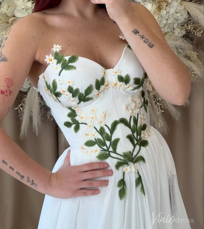 Daisy Meadow Embroidered Chiffon Wedding Dresses Strapless Beach Bridal Gown FW210-wedding dresses 2025 -Viniodress-Ivory-Custom Size-