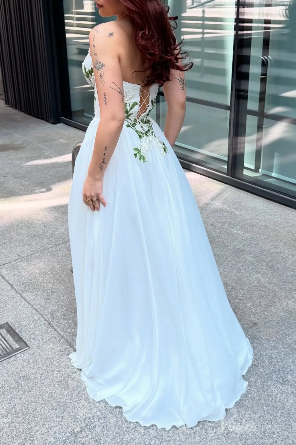 Daisy Meadow Embroidered Chiffon Wedding Dresses Strapless Beach Bridal Gown FW210-wedding dresses 2025 -Viniodress-Ivory-Custom Size-