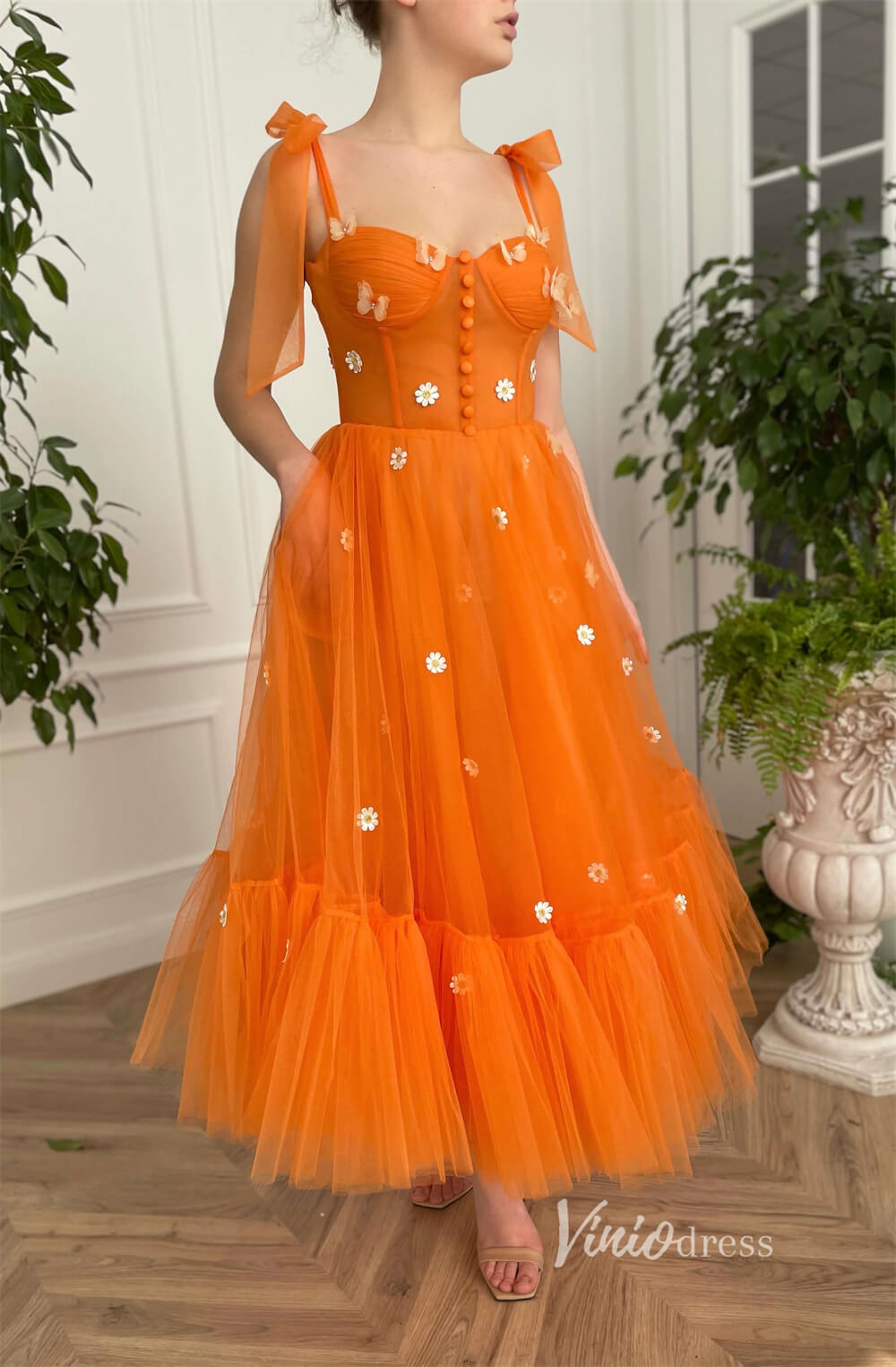 Short Prom Dresses 2025 Daisy Prom Dresses Sunset Orange Maxi Dress SD1436-homecoming dresses-Viniodress-Orange-Custom Size-Viniodress