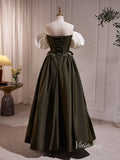 Dark Army Green Prom Dresses Puff Sleeve Vintage Formal Gown BJ009-prom dresses-Viniodress-Viniodress