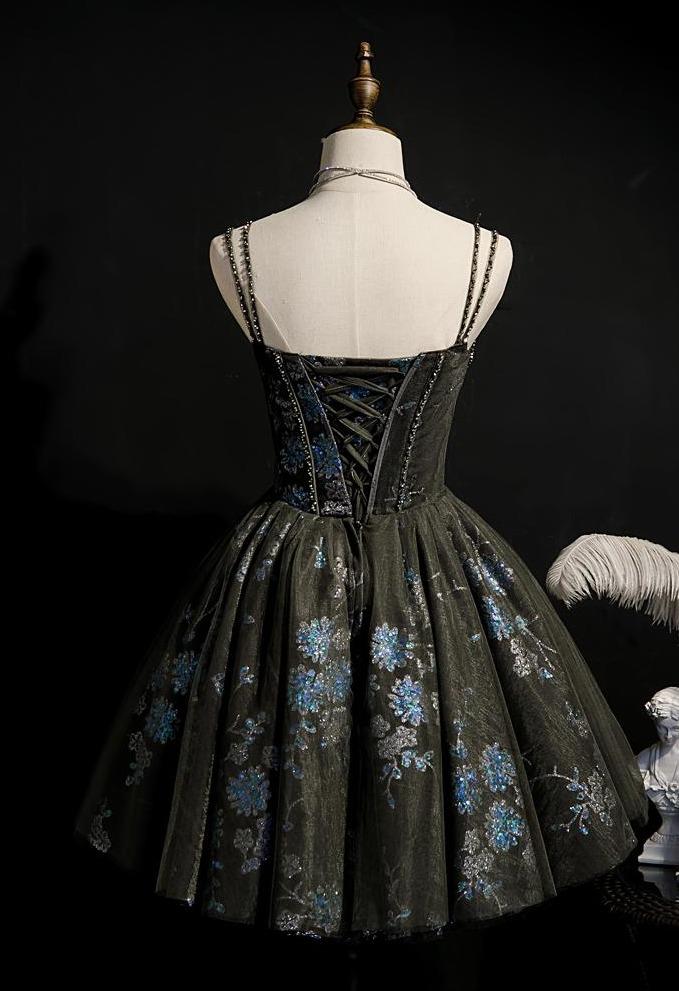 Dark Black Gray Lace Homecoming Dresses Sparkly Beaded Hoco Dress SD1374-Homecoming Dresses 2025 -VINIODRESS-Grey-US2-