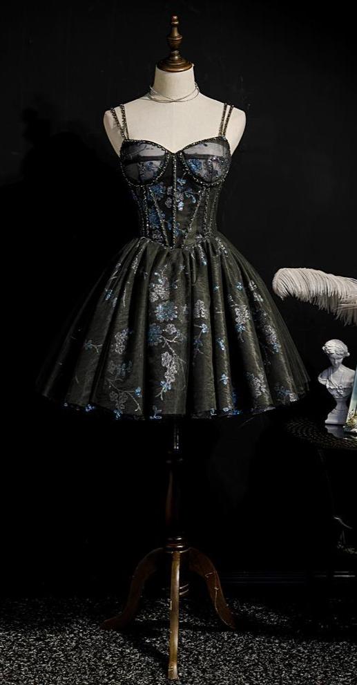 Dark Black Gray Lace Homecoming Dresses Sparkly Beaded Hoco Dress SD1374-Homecoming Dresses 2025 -VINIODRESS-Grey-US2-
