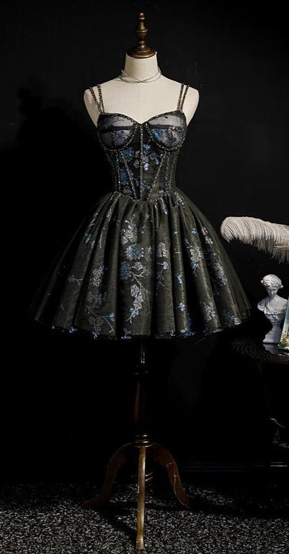 Dark Black Gray Lace Homecoming Dresses Sparkly Beaded Hoco Dress SD1374-Homecoming Dresses 2025 -VINIODRESS-Grey-US2-