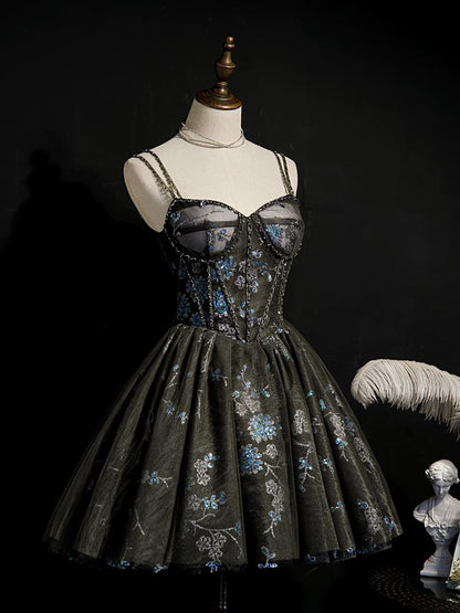 Dark Black Gray Lace Homecoming Dresses Sparkly Beaded Hoco Dress SD1374-Homecoming Dresses 2025 -VINIODRESS-Grey-US2-