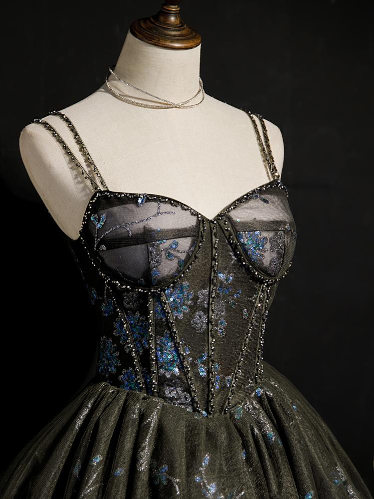 Dark Black Gray Lace Homecoming Dresses Sparkly Beaded Hoco Dress SD1374-Homecoming Dresses 2025 -VINIODRESS-Grey-US2-