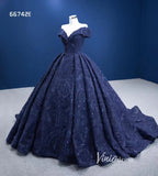 Dark Blue Ball Gown Wedding Dress Off the Shoulder Sweet 16 Dress 66742E-Quinceanera Dresses-Viniodress-Viniodress