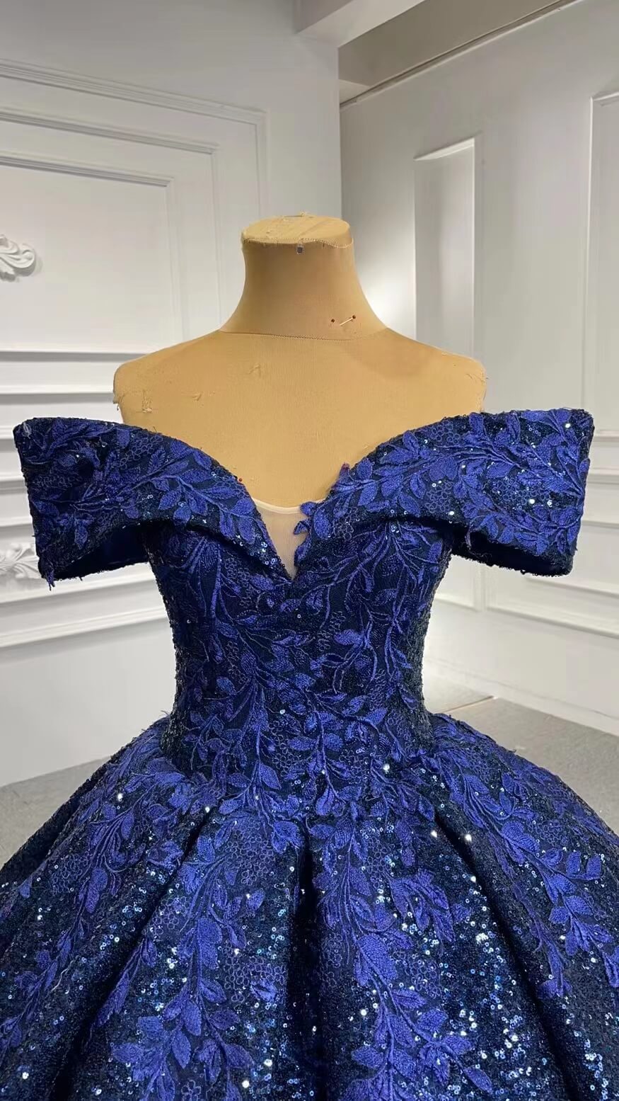Dark Blue Lace Appliqued Ball Gown Formal Dress 66536B – Viniodress