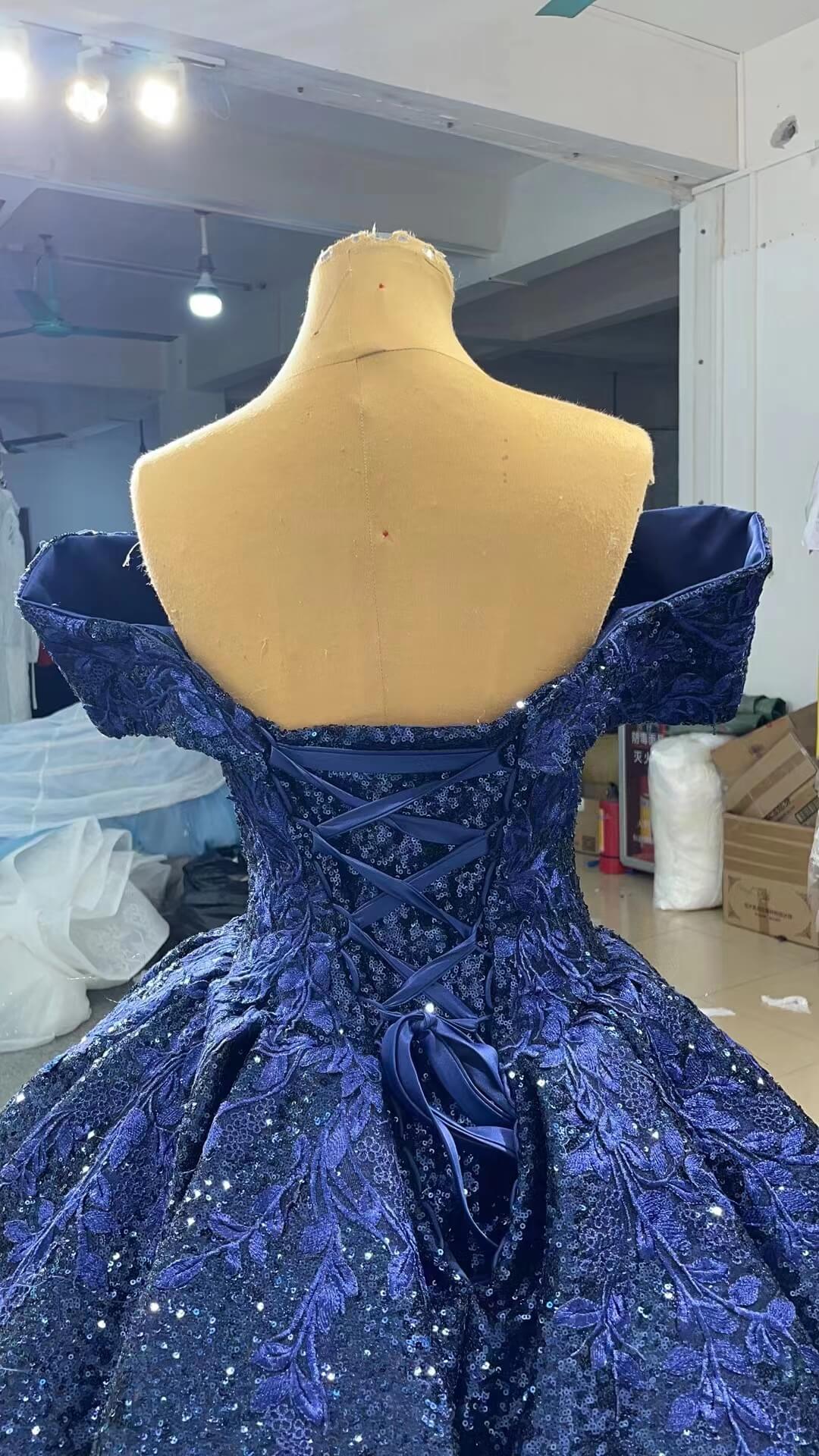Dark Blue Lace Appliqued Ball Gown Formal Dress 66536B-Quinceanera Dresses 2025 -Viniodress-Blue-Custom Size-