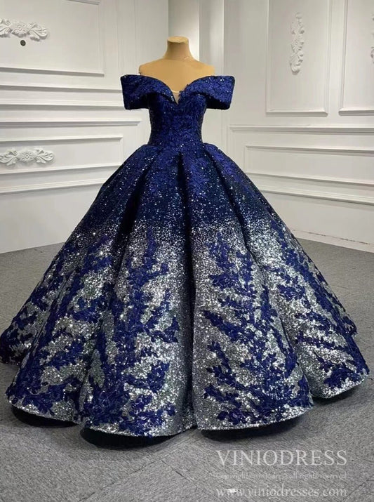 Dark Blue Lace Appliqued Ball Gown Formal Dress 66536B-Quinceanera Dresses 2025 -Viniodress-Blue-Custom Size-