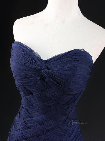 Dark Blue Ruffled Prom Dresses Strapless Sweetheart Neck Formal Dresses SU023-prom dresses 2025 -Viniodress-Blue-Custom Size-