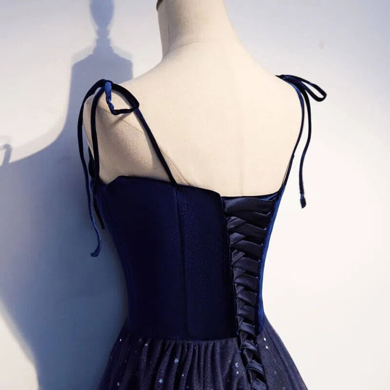 Prom Dress 2025 Dark Blue Starry Prom Dresses Spaghetti Strap Long Evening Dress FD1225B-unique prom dresses-Navy Blue-Custom Size-Viniodress