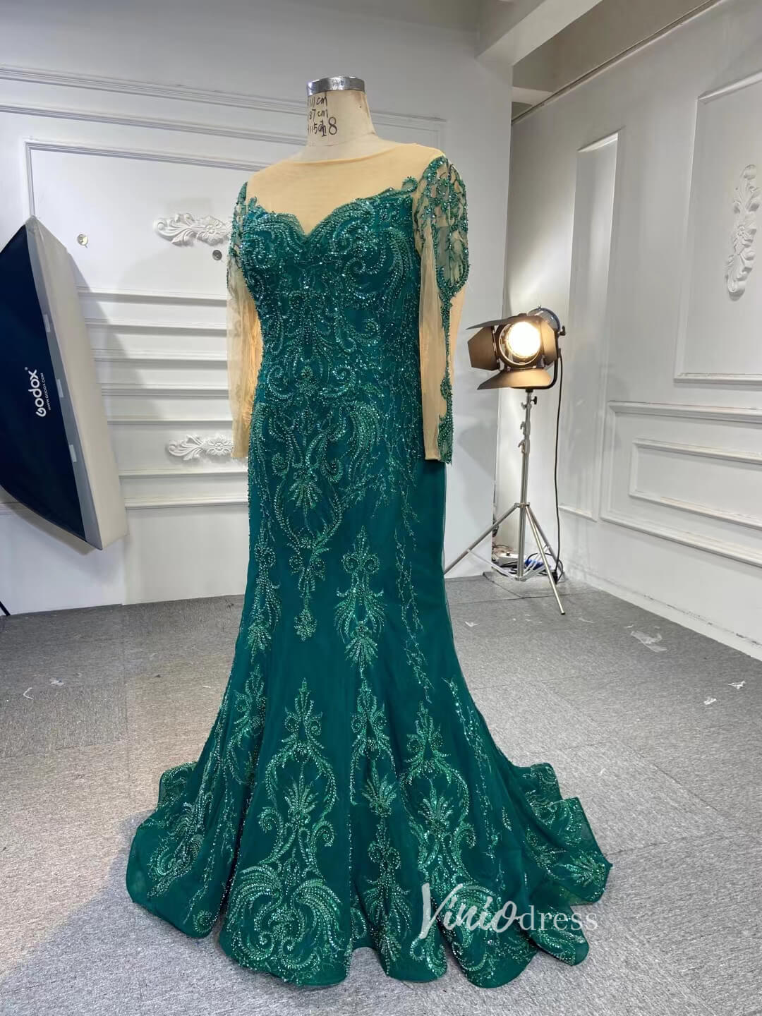 Dark Emerald Green Wedding Gown Beaded Overskirt Pageant Dresses 67250B-wedding dresses 2025 -Viniodress-Emerald Green-Custom Size-